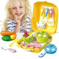 thumbnail image 2 of Kids Pretend to Play Set Toys  Children‘s Simulation Jewelry Dressing Table Toothbrush Tool Set Kitchen Tableware with Backback Box for Boys Girls  White, 2 of 9