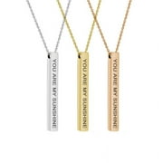 You Are My Sunshine Inspirational Quote Necklace Silver Stainless Steel Motivational Bar Necklace with Gift Box