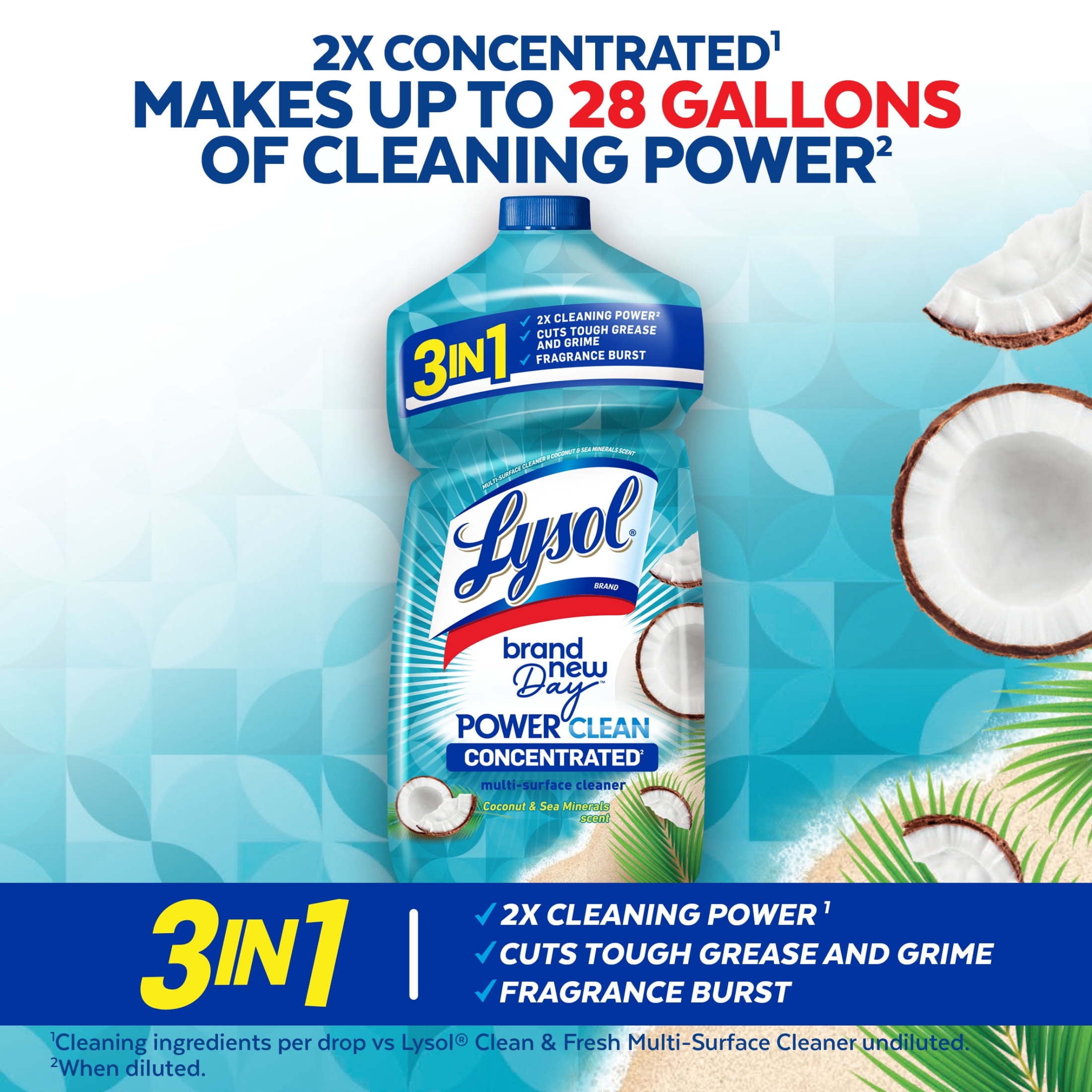 (9 pack) Lysol All Purpose Cleaner, 2X Concentrated Multi-Surface Disinfectant Floor Cleaner for Mopping Solution, for Bathroom & Kitchen, Coconut & Sea Minerals, 28 fl oz