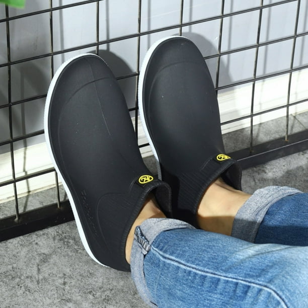 Men's Waterproof Slip-On Rain Boots - Wide Fit Short Tube Water Shoes For Kitchen, Labor & Outdoor Work