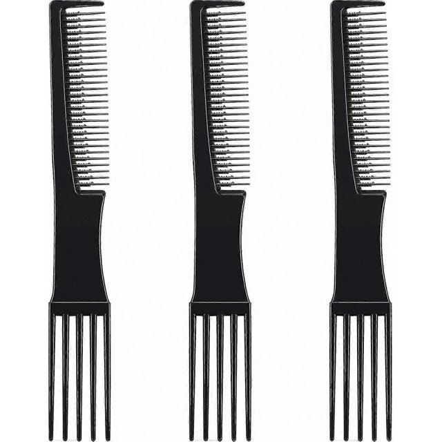 3-Pack Styling Combs with Double-Ended Rake and Fork Prongs for Hair Lifting and Shaping