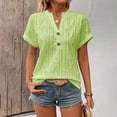thumbnail image 2 of PIWHJQK Women Casual Short Sleeve T Shirt Blouses Women V-neck Solid Tee Top Casual Button Summer Fashion Style Summer Outfits, 2 of 6