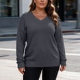 thumbnail image 7 of Womens Knit Plus Size Sweaters V-Neck Long Sleeve Warm Casual Loose Fit Fall Winter Pullover Sweaters Dark Gray XL-5XL, 7 of 7