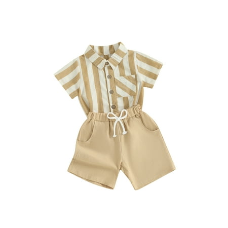 

Mioliknya Toddler Boy Gentleman Outfit Striped Print Button Shirt and Shorts