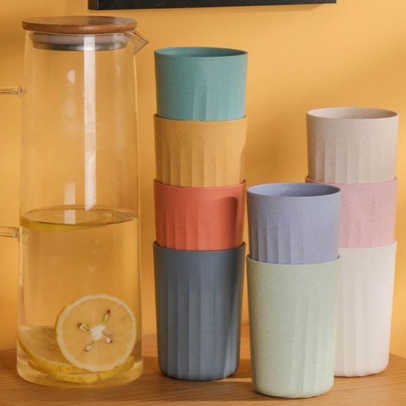 5Pcs Unbreakable Drinking Cups,3.9x2.8In Multi-Color Stackable Wheat Straw Cups for Juice,12oz Durable Drinking Tumbler for Tea,Soda,Water,Milk