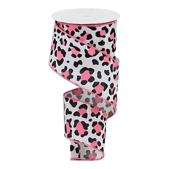 2.5" Pink Leopard Ribbon: White (10 Yards)