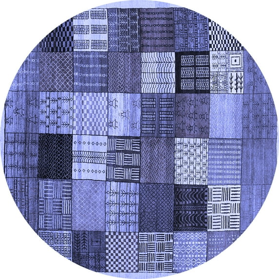 Ahgly Company Indoor Round Checkered Blue Modern Area Rugs, 3' Round