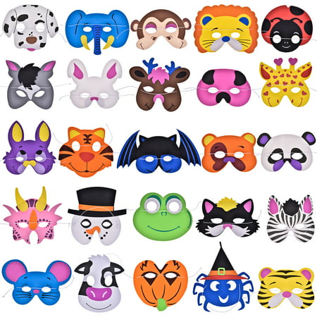 Animal Masks Foam Dress Up Party Favors Set Toy for Girls and Boys Family Costume Halloween Dress-Up,Brithday Gift  25 PCs F-119