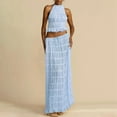 thumbnail image 2 of BYHONG Elegant Chiffon Pleated Maxi Skirt Set with Neck Crop top and Wooden Bead for Women Womens Dresses Blue S, 2 of 6
