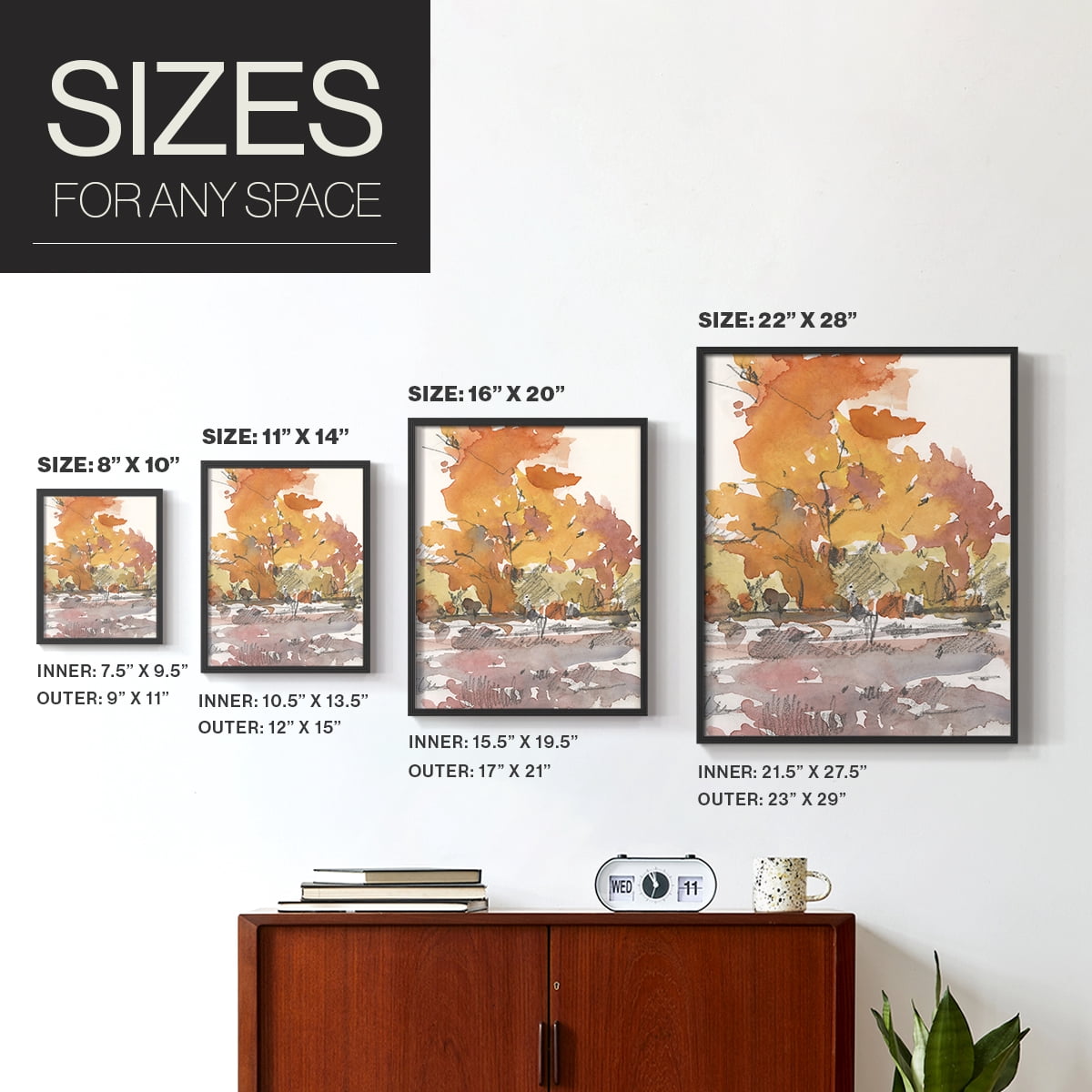 Watercolor Treeline Sketch II Framed Print in Black Solid Wood 8 x 10 Framed Print