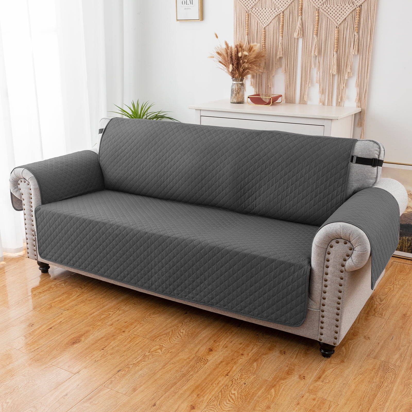Sanmadrola 100% Waterproof Sofa Cover Anti Slip Couch Cover Machine Washable Slipcover Leakproof Furniture Protector for Dogs Kids Pets, Black Gray, Chair