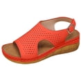 thumbnail image 5 of Rokment Women's Platform Wedge Orthopedic Walking Sandals 2026 Summer Stylish Breathable Leather Peeptoe Slingback Gladiatoor Non Slip Work Shoes Red Size 9.5, 5 of 6