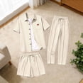 thumbnail image 4 of Eryao Big and Tall Men's Beach Outfit Set 3 Piece Waffle Knit Short Sleeve Button Down Shirts Matching Pants and Shorts with Pockets Summer Casual Color Block Lounge Sets,Khaki,M, 4 of 6