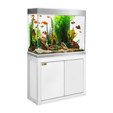 110 Gallon Tempered Glass Aquarium Fish Tank White and Silver with Filtration System