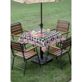 thumbnail image 3 of Easter Bunny Roses Outdoor Tablecloth - 54x54 Inch Square Dining Table Cover, Pink Floral Spring Black Buffalo Plaid Waterproof Outdoor Table Cloth with Umbrella Hole & Zipper for Picnic/Patio/Party, 3 of 7