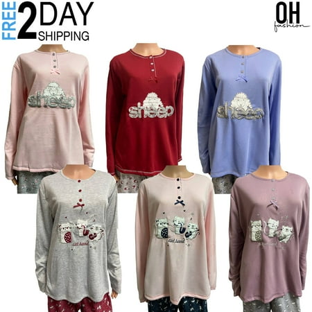 

OH Fashion 3 Button Sleep Word Sheep Top and Pants Pajama Set of 2 Red