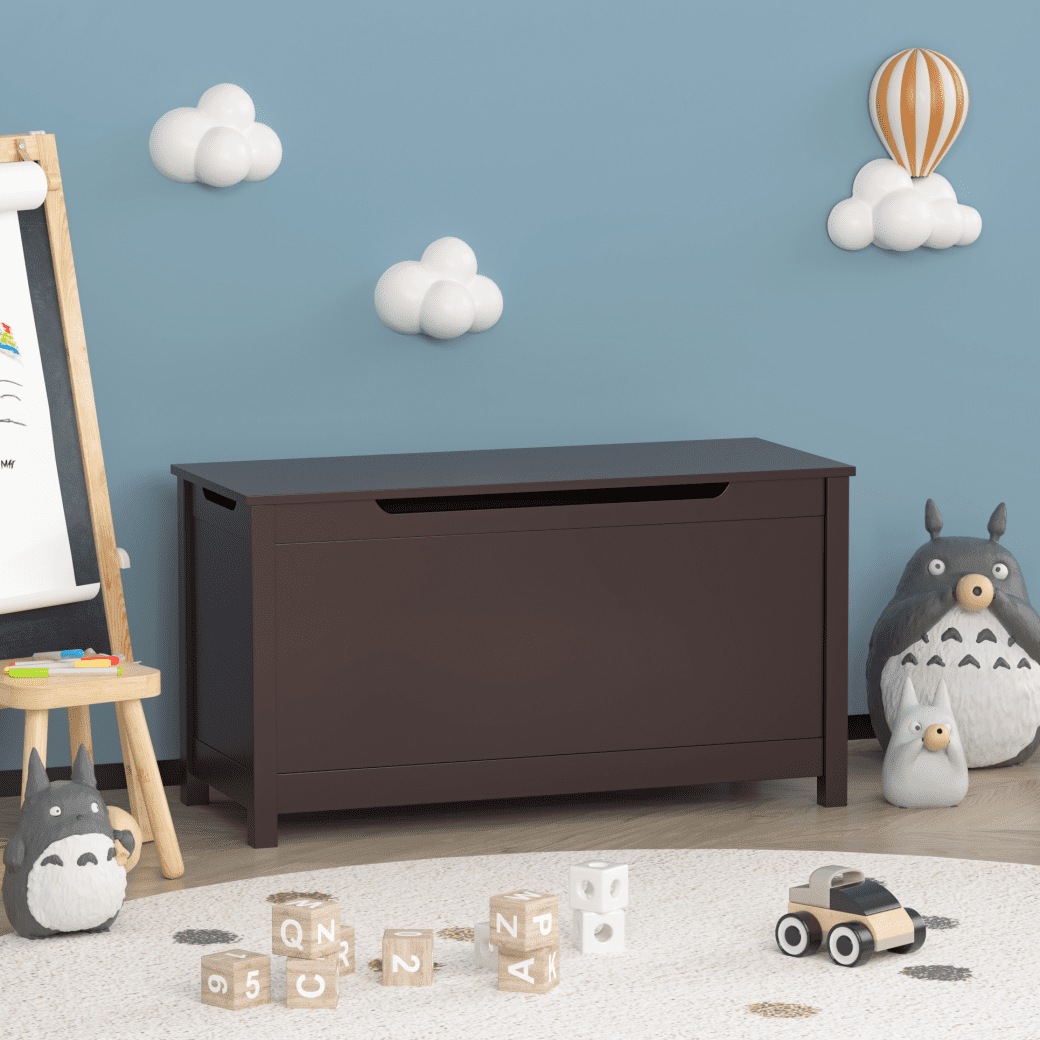 36'' W Toy Box Storage Chest for Girls Boys Ages 3+, Wooden Toy Storage Box with Flip-top Lid and Safety Hinge, Toy Storage Organizer Bench for Nursery, Playroom, Bedroom, Coffee