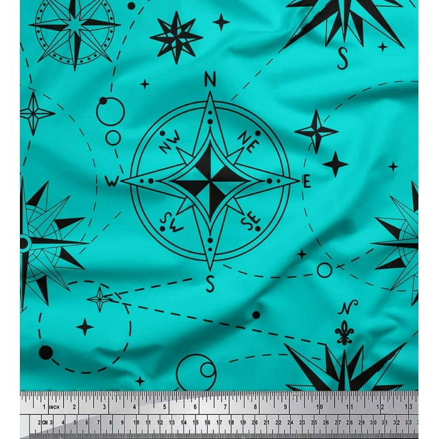 Soimoi Green Georgette Viscose Fabric Direction Compass Nautical Fabric Prints By Yard 42 Inch Wide
