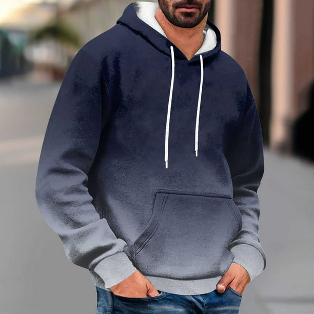 Dolkfu Sudadera con capucha casual para hombres, sudadera con capucha de color degradado, camiseta de manga larga para el invierno. L