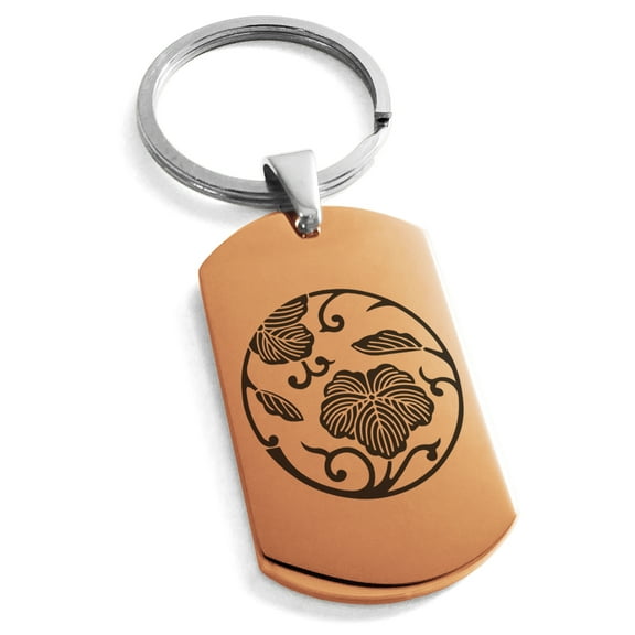 Stainless Steel Ivy Branch Kamon Crest Engraved Dog Tag Keychain Keyring