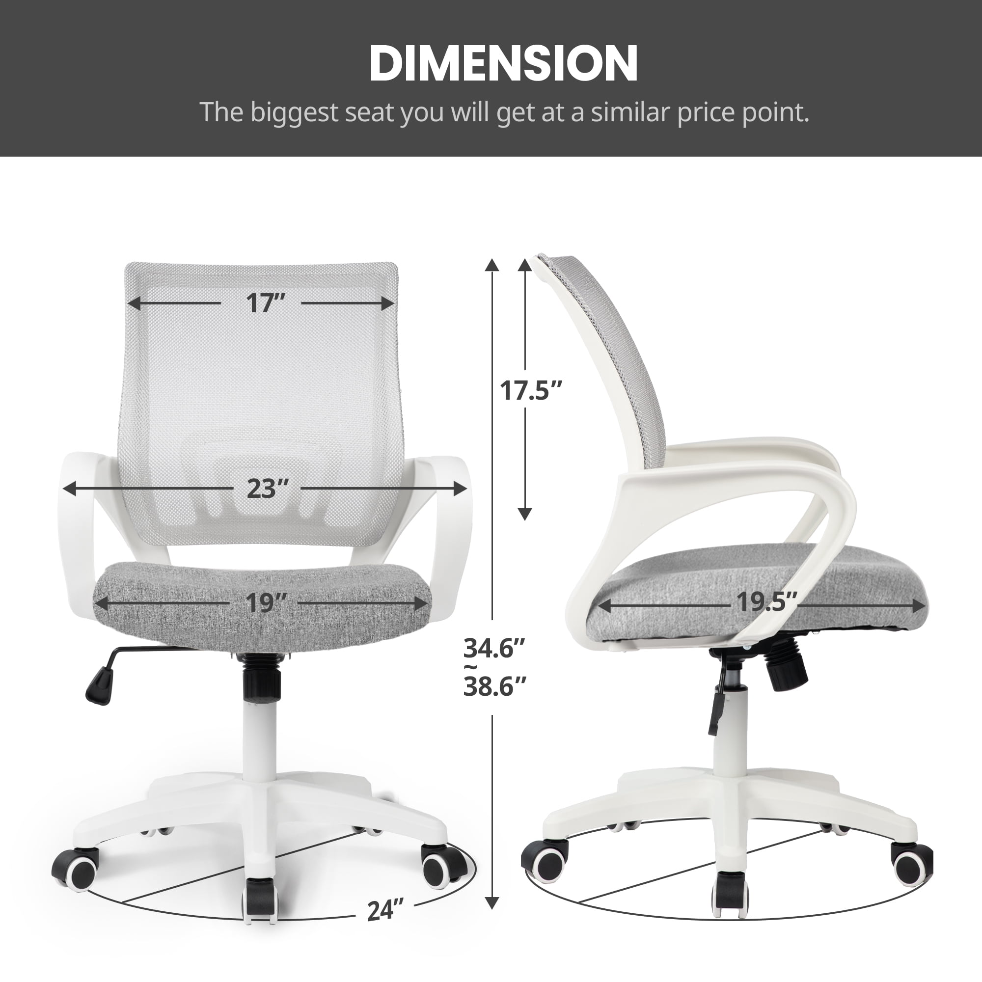 CELTOSS Office Chair, Adjustable Height, Ergonomic Lumbar Support and Armrests for Adults, Gray