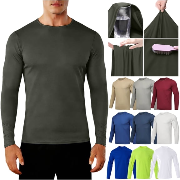 DDAPJ pyju Men's Quick Dry Long Sleeve Shirts Lightweight Moisture Wicking Performance T-Shirt for Casual Sports Running Gym Active Tee Tops Blue L