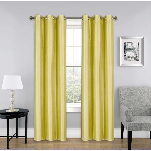 Gorgeous Home Linen Noa Yellow 100% Blackout Window Curtains 95" Long Solid Color Energy Saving Privacy Panels (Set of 2) for Bedroom & Living Room