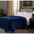thumbnail image 2 of Chezmoi Collection Heavy Thick Korean Style Faux Mink Blanket Single Ply 9 Lbs, 750GSM Silky Soft Plush Raschel Mink Blanket, 85" x 95" Asia King Size, Solid Navy, 2 of 9