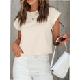 thumbnail image 2 of Womens Short Sleeve T-Shirts Round Neck Rolled Dolman Sleeve Tops Solid Casual Cropped Tees, 2 of 7