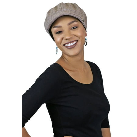 Womens Brown Tweed - Newsboy Cap For Women Cancer Headwear Chemo Hat Ladies Winter Head Coverings Tweed (Brown)
