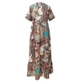 thumbnail image 4 of Womens Flowy Boho Floral Paisley Long Dress Summer Loose Fit V Neck Short Sleeve Casual Maxi Gown, 4 of 5