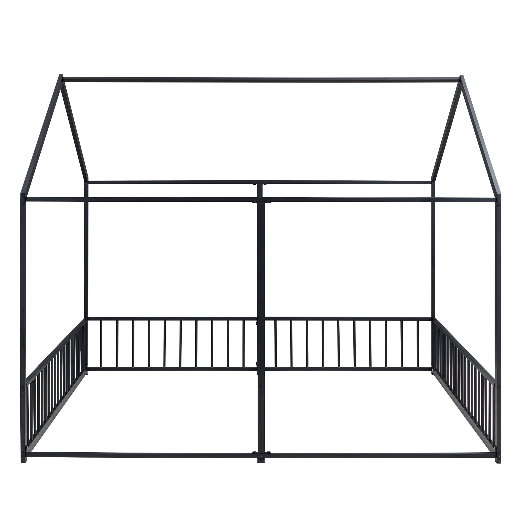 Euroco Metal Twin Size House Canopy Bed, 2-in-1 Beds for Kids Room, Black