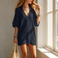 thumbnail image 6 of ZToonmas Women's V-Neck Tunic Dress 3/4 Sleeve Notched Collar Casual Loose Fit Mini Dress, 6 of 9