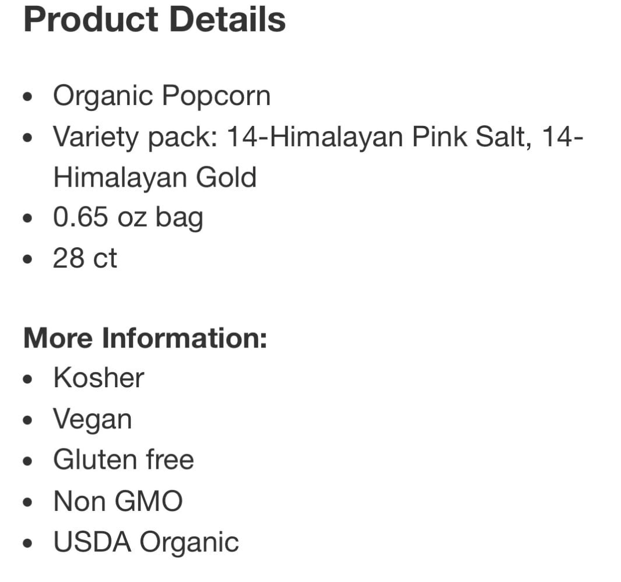 LesserEvil Organic Popcorn, Variety Pack, 0.65 oz, 28 ct  14-Himalayan Pink Salt, 14-Himalayan Gold