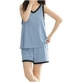 thumbnail image 2 of Voncos Sleeveless Pajamas for Women Plus Size Cozy Loungewear Tank Tops and Shorts 2 Piece Sleepwear with Padding- Sky Blue, 2 of 8