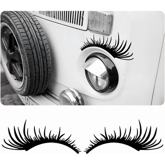 Eyelash Decal for Car Headlight, 2 Pairs Auto Bumper Window Eyelashes Stickers, Car Body Sticker Decoration, Waterproof Decals for Vehicle Door Trunk Tail, Cover Scratches (Black)