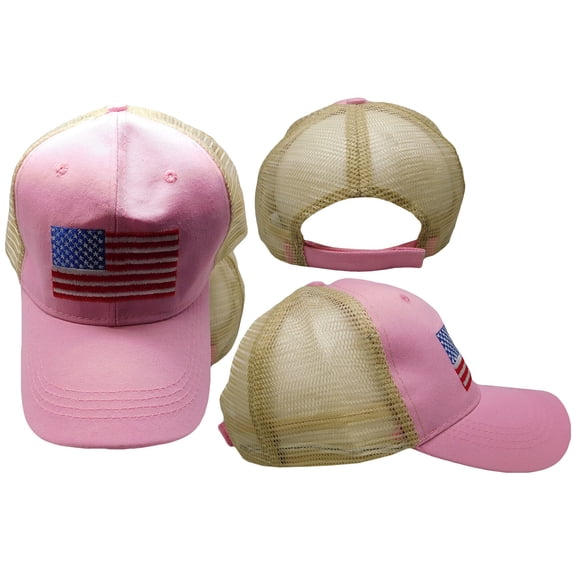USA Patch Pink With Khaki Mesh Trucker Cotton Adjustable Embroidered Hat Cap