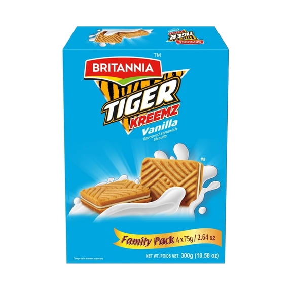 Britannia Tiger Kreemz Vanilla Cream Biscuits | Family Pack | (10.58 oz)300gm(75 * 4)
