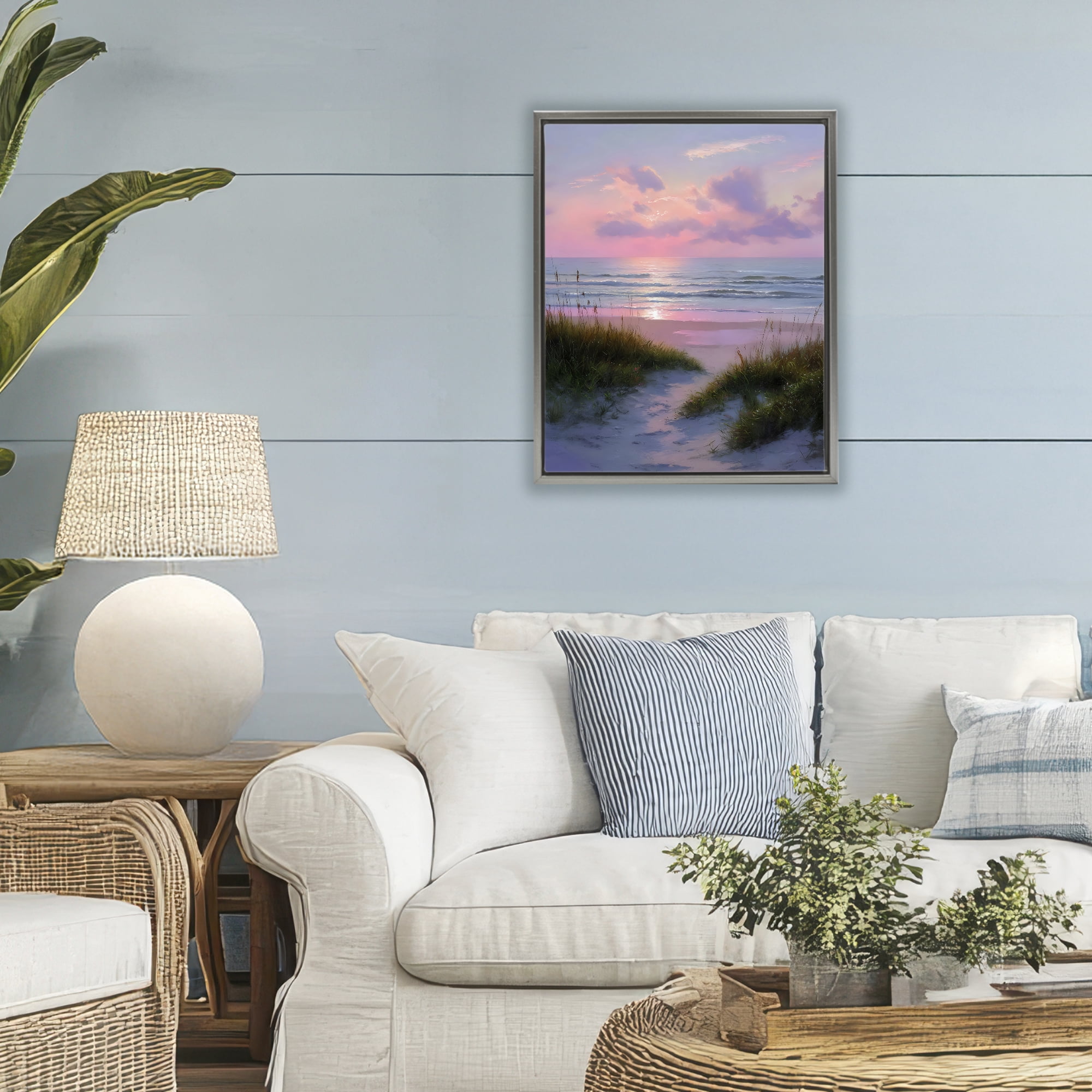 Stupell Industries Romantic Beach Sunset in Pink Gray Framed Floater Canvas Wall Art, design by Franklyn Gregory