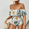 thumbnail image 5 of Lopeceal Women's One Piece Off Shoulder Vintage Swimsuits Floral Print Ruffle Bathing Suits Beachwear Tummy Control Swimwear, 5 of 7