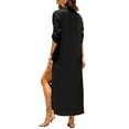 thumbnail image 5 of DYMADE Womens Summer Beach Roll Tab Long Sleeve Turn-down Collar Pockets Elastic Waist Shirt Dress, 5 of 5