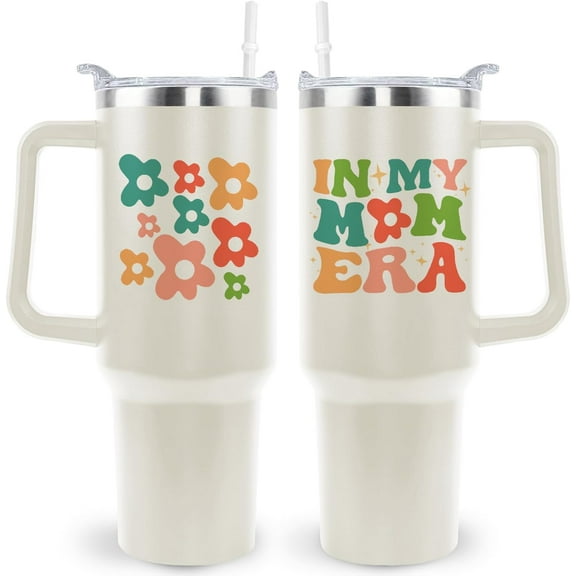 In My Mom Era 40 oz Mama Tumbler with Handle Coffee Mug Drinking Cup Mothers Day Christmas Birthday Gifts from Daughter Son