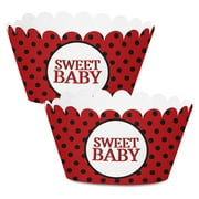 Inkdotpot Bottomless Cupcake Wrappers for Baby Shower, Ladybug Adjustable Cup Cake Liners Party Supplies, Girl Baby Shower Decorations - Pack of 30
