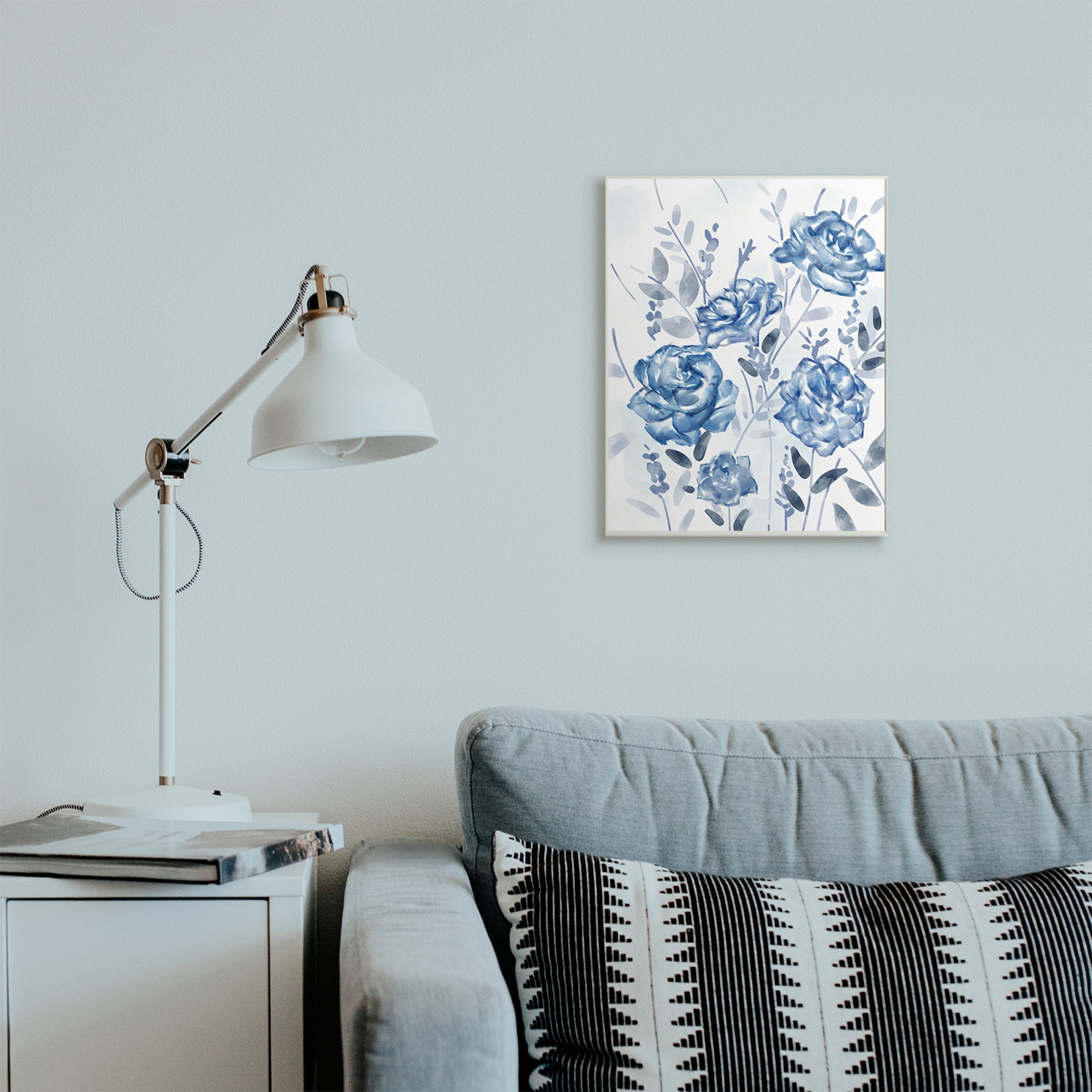Stupell Industries Blue Rose Garden Abstract Toile Florals Wall Plaque, 13 x 19, Design by Ziwei Li
