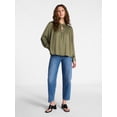 thumbnail image 3 of Time and Tru Women's Soft Ruched Yoke Blouse with Long Sleeves, Sizes XS-XXXL, 3 of 6