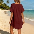 thumbnail image 4 of FASHOFT Beach Cover Ups for Women V Neck Long Swimsuit Cover Up Shirt Dress Bathing Suit with Pockets Red XL, 4 of 7