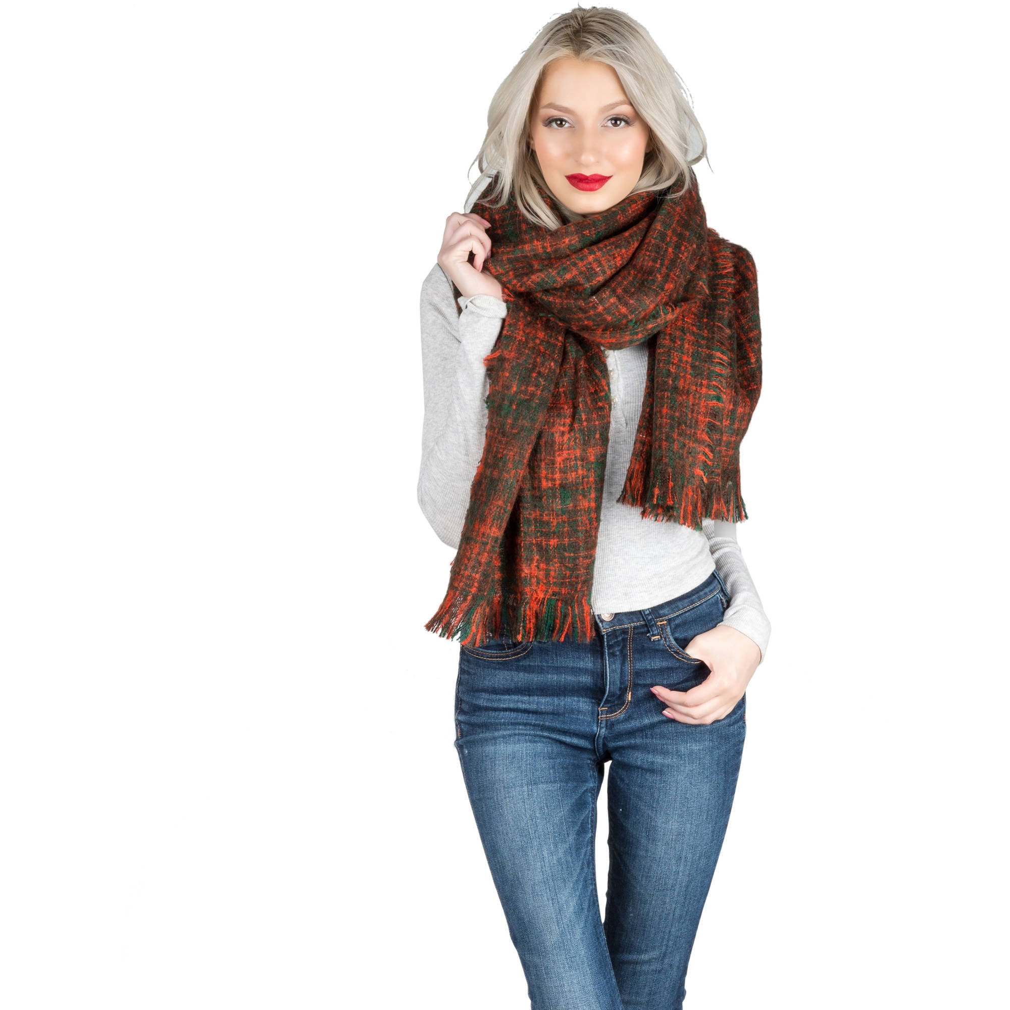 Women's Soft Woven Oversized Wrap Shawl Grid Blanket Scarf [Adult Size]