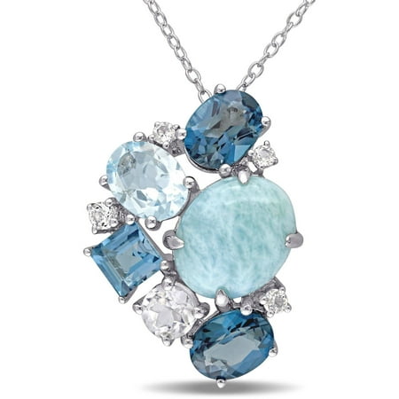 Tangelo 11-4/5 Carat T.G.W. Larimar and Multi-Color Topaz Sterling Silver Cluster Pendant, 18