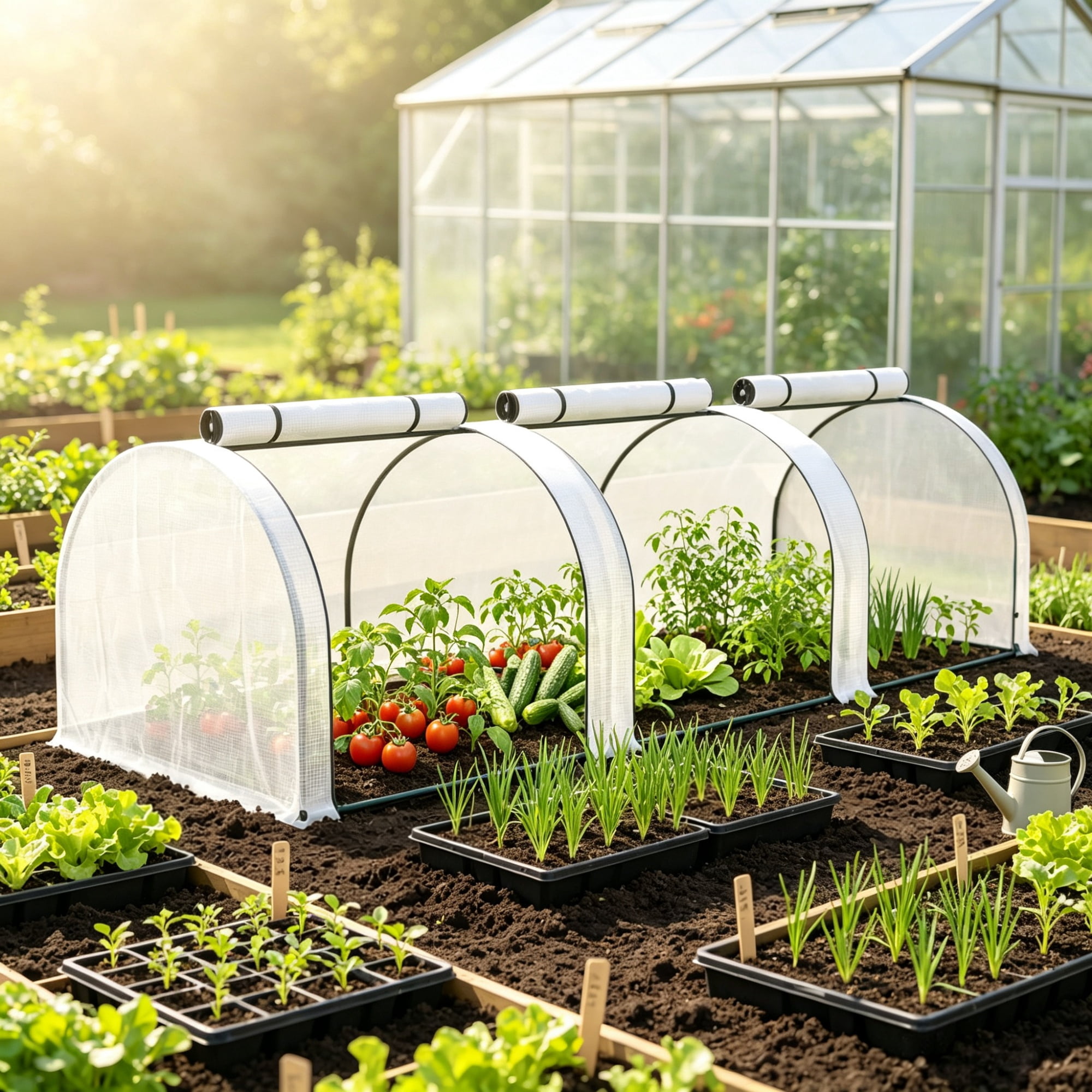 Mini Tunnel Greenhouse, Portable Outdoor Garden Structure, 3 Zipper Doors, Water/UV Resistant PE Cover, White 9.7' x 3' x 2.5'
