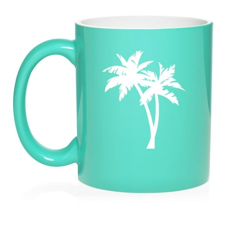 

Palm Trees Ceramic Coffee Mug Tea Cup Gift for Her Him Friend Coworker Wife Husband (11oz Teal)